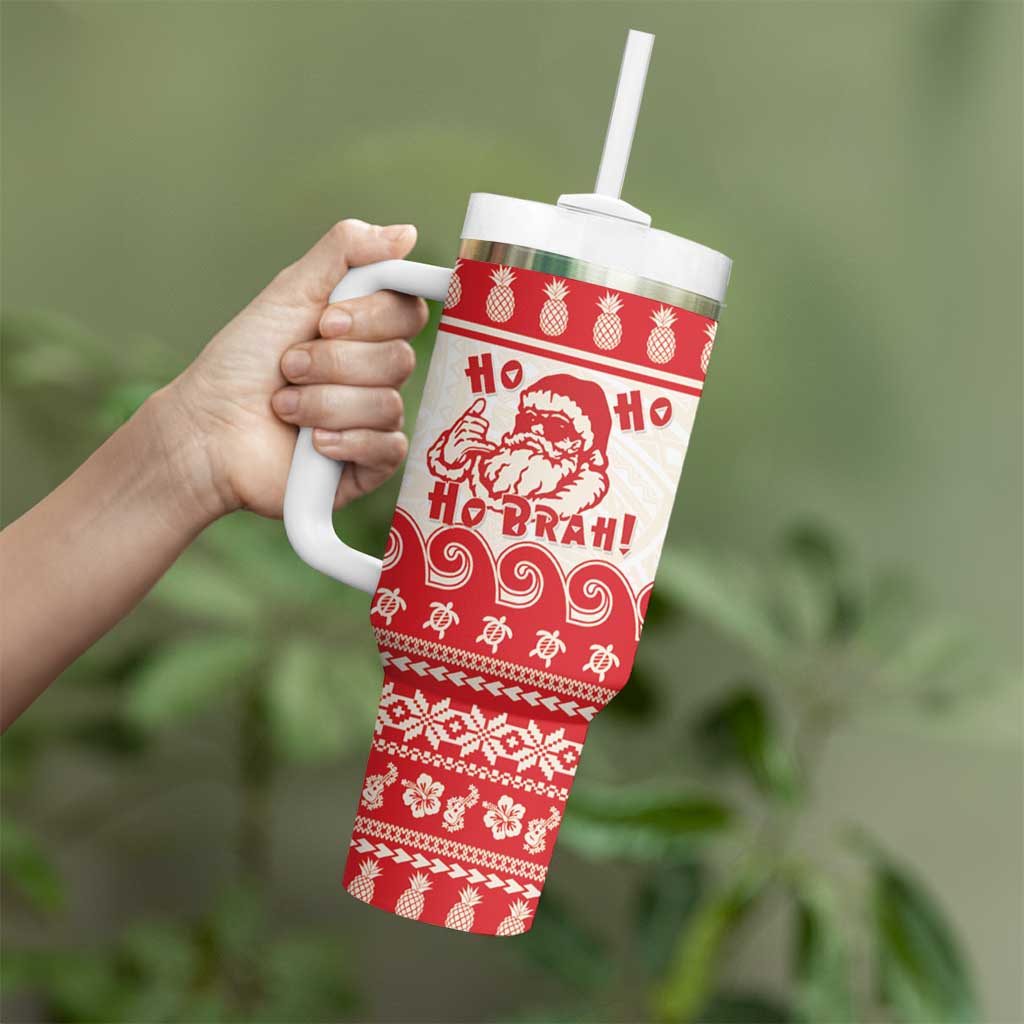 Red Mele Kalikimaka Hawaii Tumbler With Handle Funny Ho Ho Ho Santa Shaka - Polynesian Pride