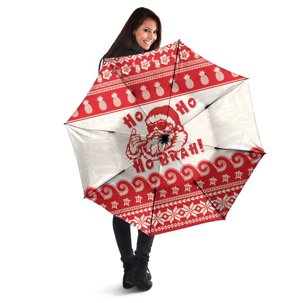 Red Mele Kalikimaka Hawaii Umbrella Funny Ho Ho Ho Santa Shaka - Polynesian Pride