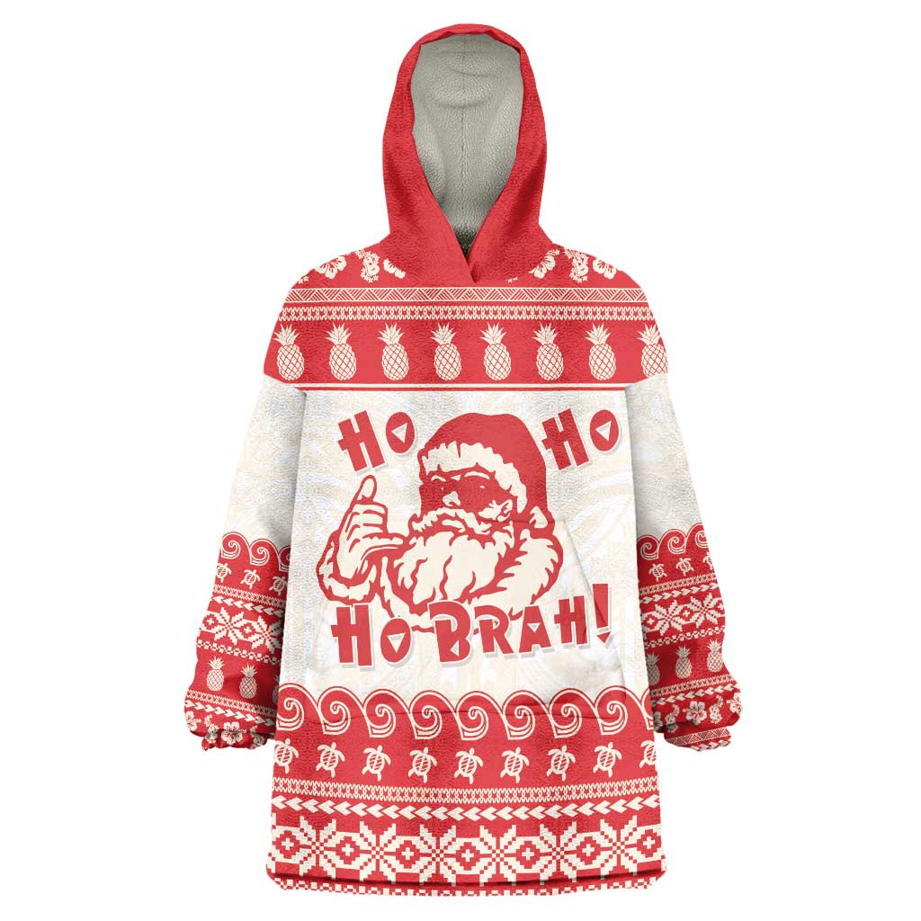 Red Mele Kalikimaka Hawaii Wearable Blanket Hoodie Funny Ho Ho Ho Santa Shaka - Polynesian Pride