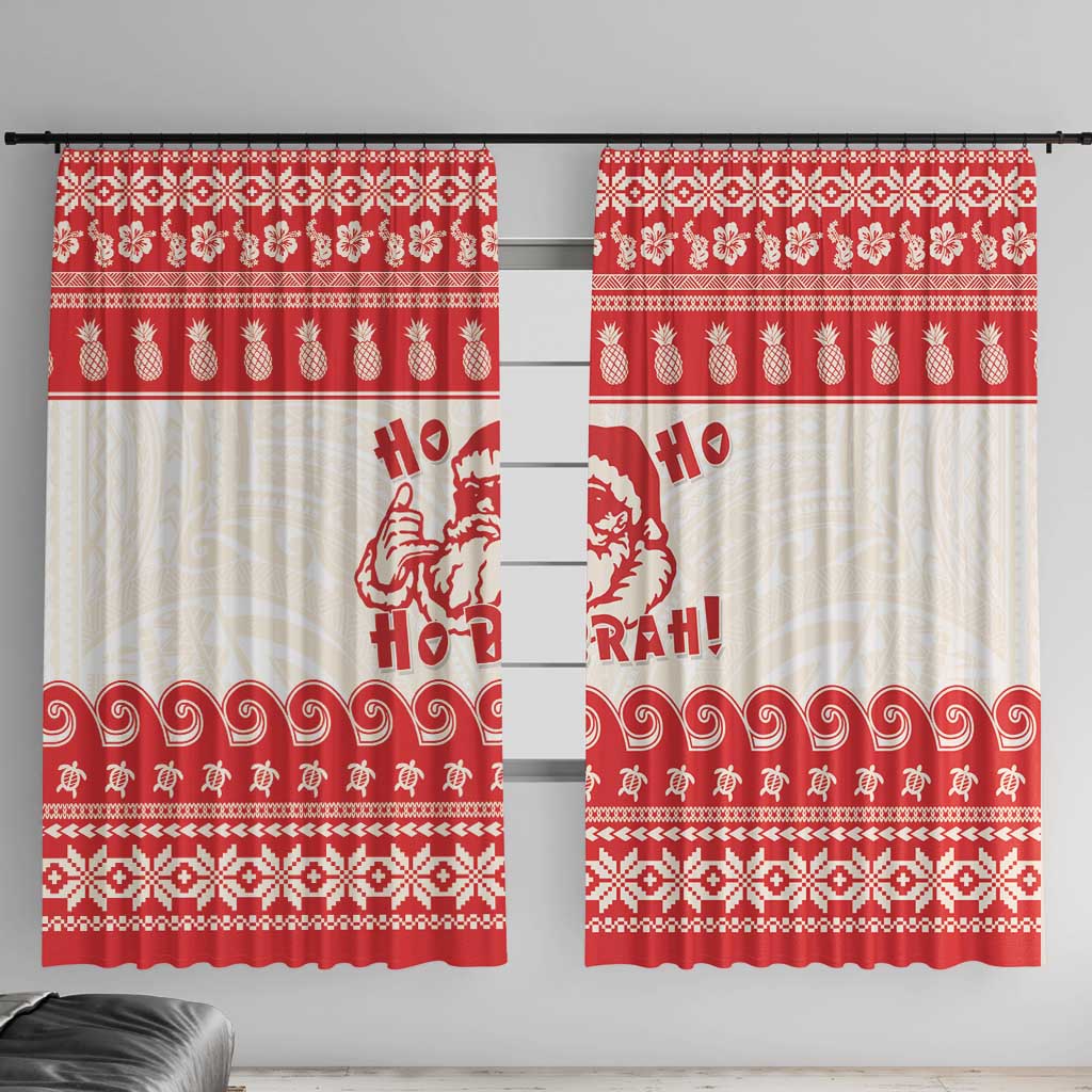 Red Mele Kalikimaka Hawaii Window Curtain Funny Ho Ho Ho Santa Shaka - Polynesian Pride