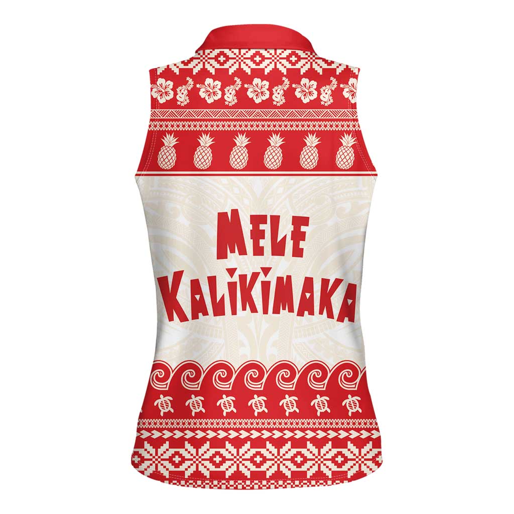 Red Mele Kalikimaka Hawaii Women Sleeveless Polo Shirt Funny Ho Ho Ho Santa Shaka - Polynesian Pride