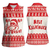Red Mele Kalikimaka Hawaii Women Sleeveless Polo Shirt Funny Ho Ho Ho Santa Shaka - Polynesian Pride