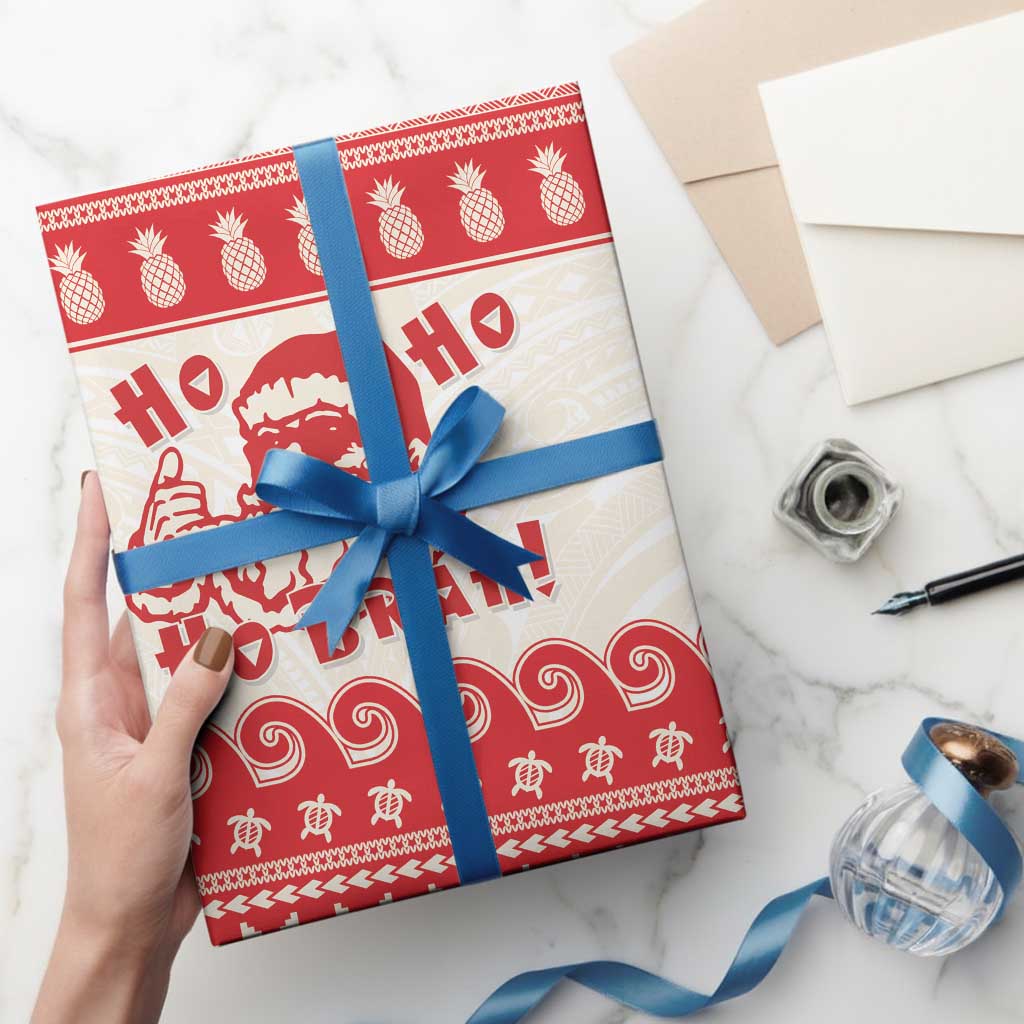 Red Mele Kalikimaka Hawaii Wrapping Paper Funny Ho Ho Ho Santa Shaka - Polynesian Pride