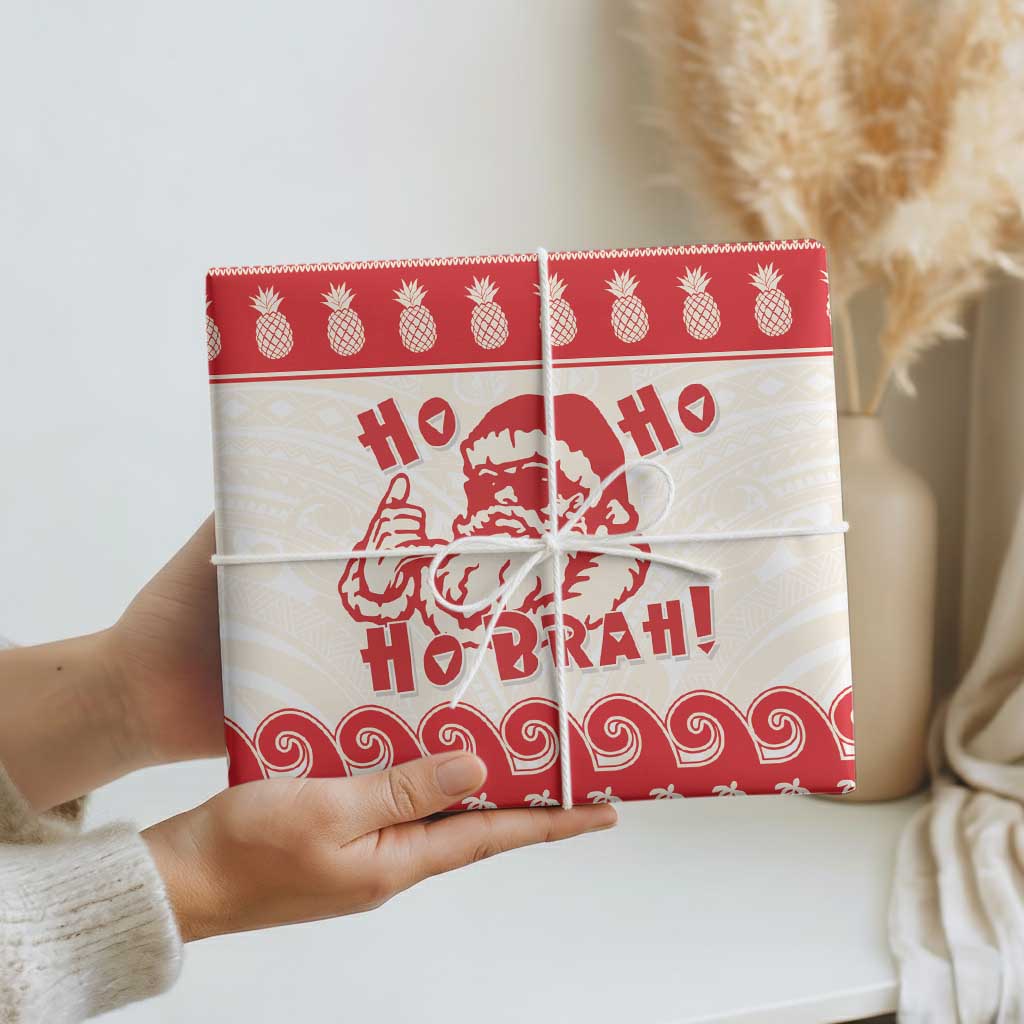 Red Mele Kalikimaka Hawaii Wrapping Paper Funny Ho Ho Ho Santa Shaka - Polynesian Pride