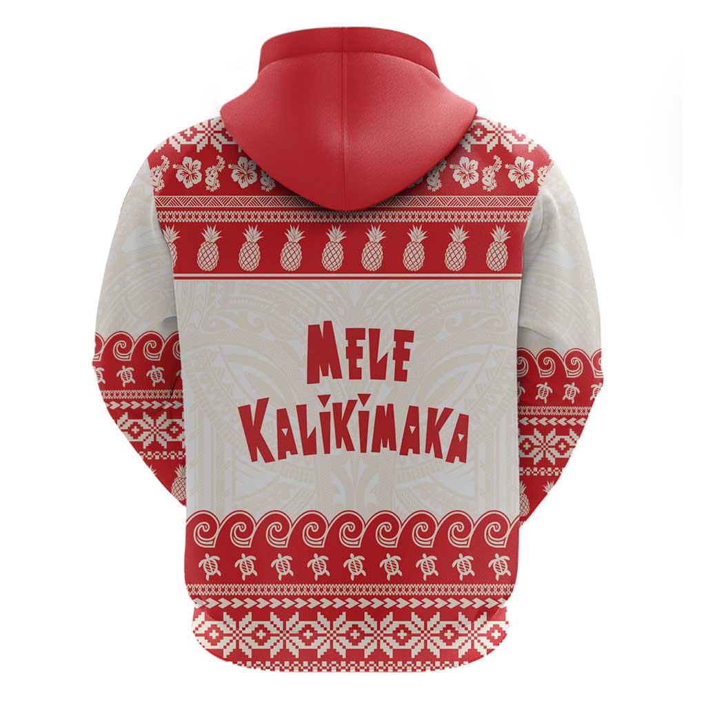 Red Mele Kalikimaka Hawaii Zip Hoodie Funny Ho Ho Ho Santa Shaka - Polynesian Pride