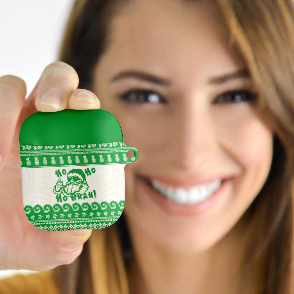 Green Mele Kalikimaka Hawaii AirPods Case Funny Ho Ho Ho Santa Shaka - Polynesian Pride