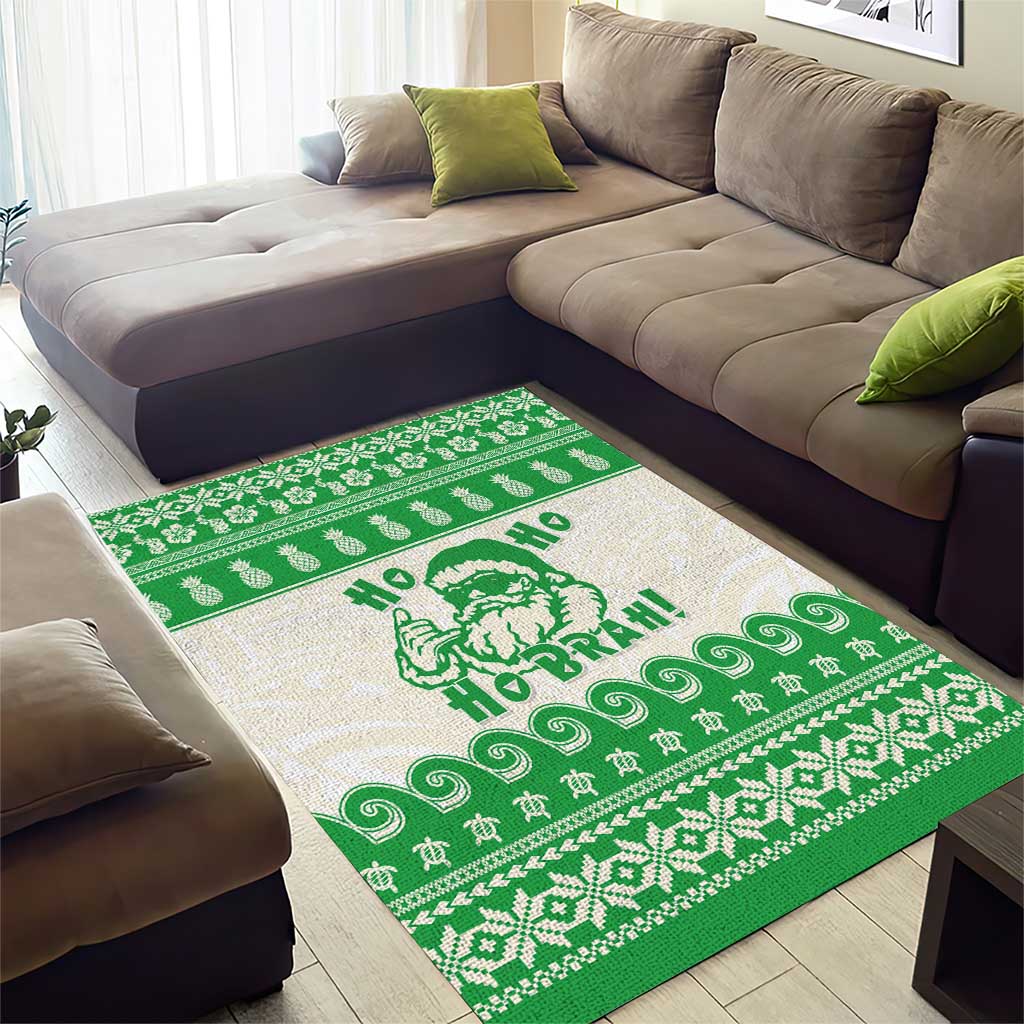 Green Mele Kalikimaka Hawaii Area Rug Funny Ho Ho Ho Santa Shaka - Polynesian Pride