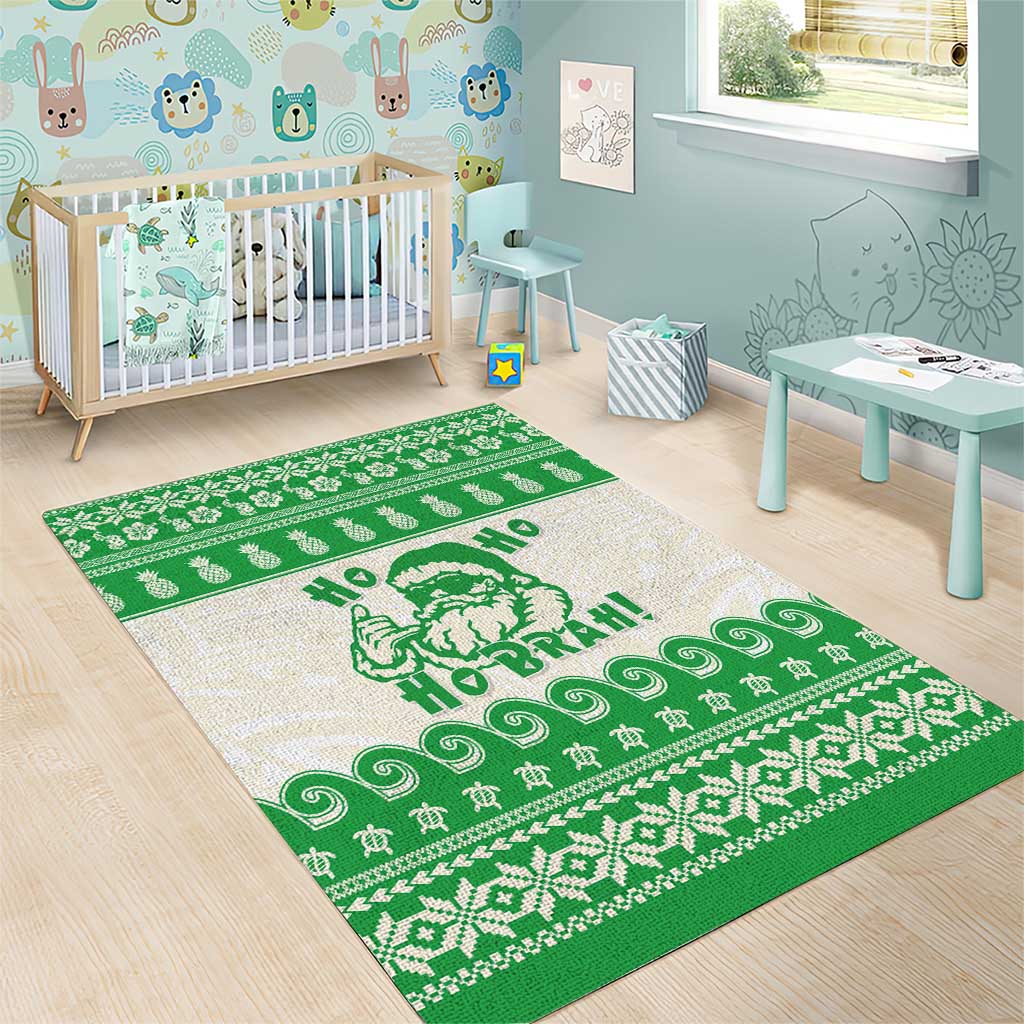 Green Mele Kalikimaka Hawaii Area Rug Funny Ho Ho Ho Santa Shaka - Polynesian Pride