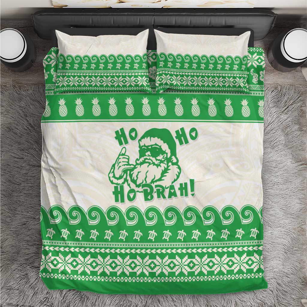 Green Mele Kalikimaka Hawaii Bedding Set Funny Ho Ho Ho Santa Shaka - Polynesian Pride