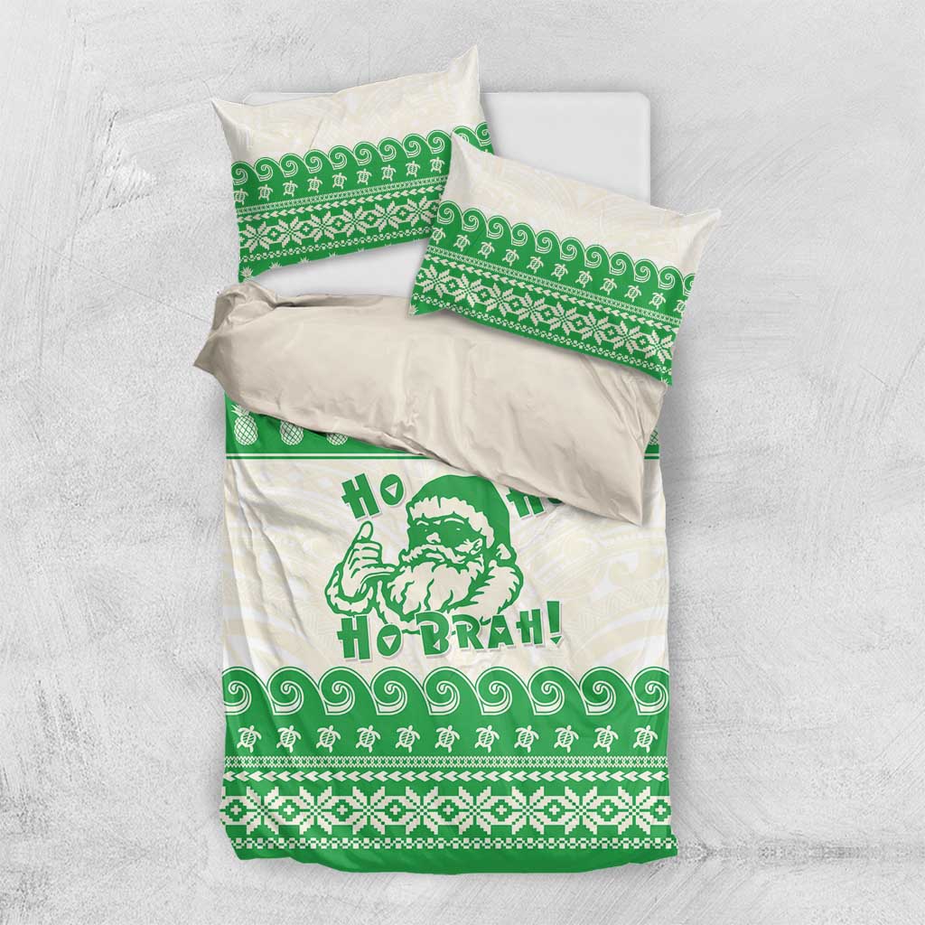 Green Mele Kalikimaka Hawaii Bedding Set Funny Ho Ho Ho Santa Shaka - Polynesian Pride