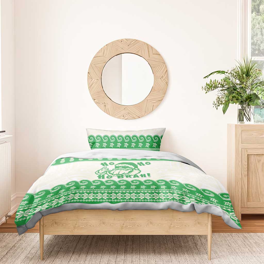 Green Mele Kalikimaka Hawaii Bedding Set Funny Ho Ho Ho Santa Shaka - Polynesian Pride