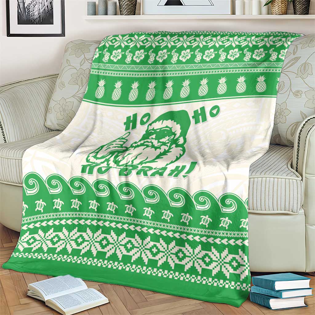 Green Mele Kalikimaka Hawaii Blanket Funny Ho Ho Ho Santa Shaka - Polynesian Pride