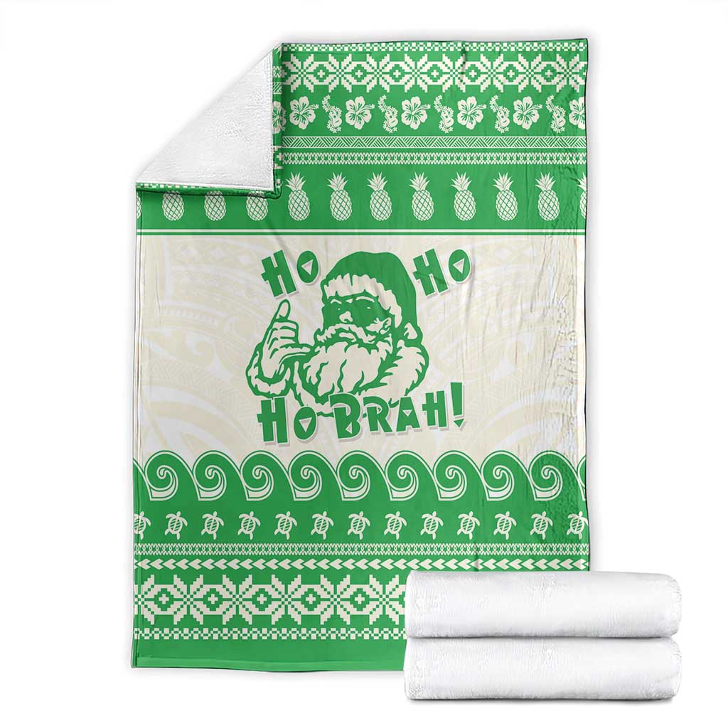Green Mele Kalikimaka Hawaii Blanket Funny Ho Ho Ho Santa Shaka - Polynesian Pride