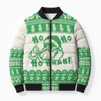 Green Mele Kalikimaka Hawaii Bomber Puffer Jacket Funny Ho Ho Ho Santa Shaka - Polynesian Pride