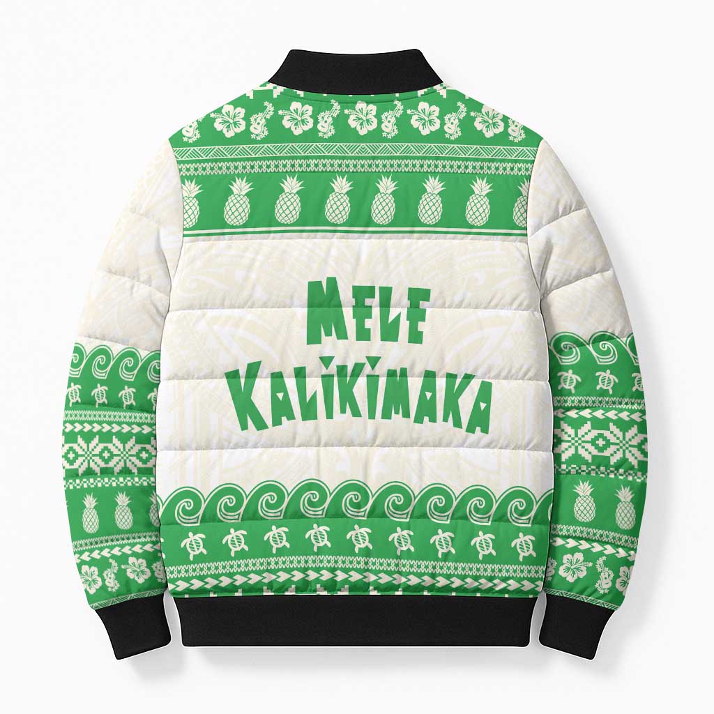 Green Mele Kalikimaka Hawaii Bomber Puffer Jacket Funny Ho Ho Ho Santa Shaka - Polynesian Pride