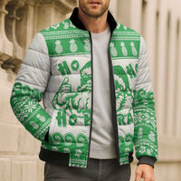 Green Mele Kalikimaka Hawaii Bomber Puffer Jacket Funny Ho Ho Ho Santa Shaka - Polynesian Pride