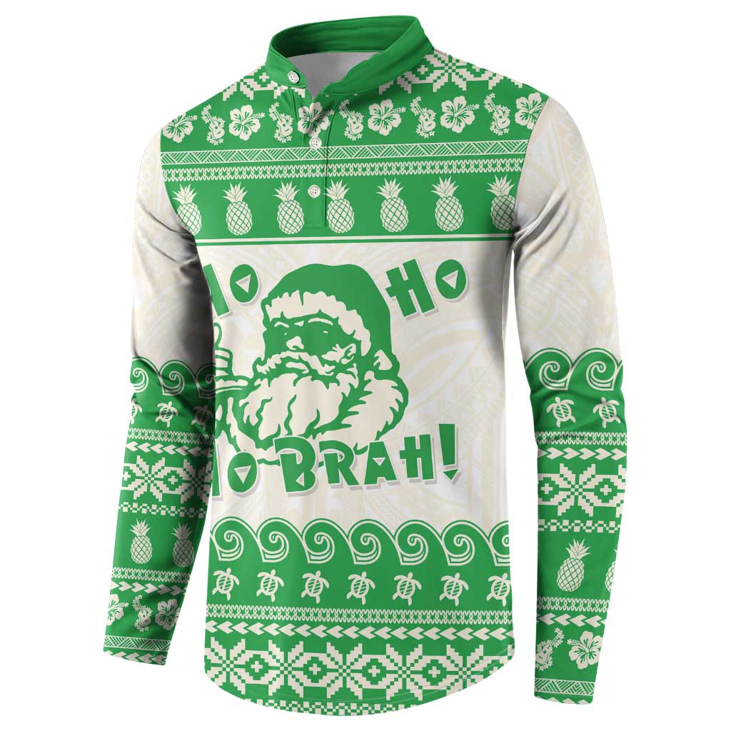 Green Mele Kalikimaka Hawaii Button Sweatshirt Funny Ho Ho Ho Santa Shaka - Polynesian Pride