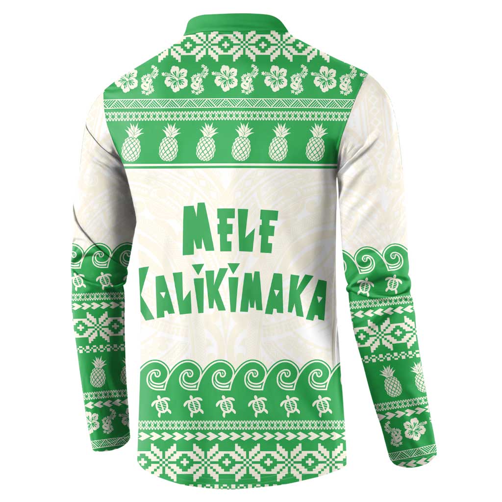 Green Mele Kalikimaka Hawaii Button Sweatshirt Funny Ho Ho Ho Santa Shaka - Polynesian Pride