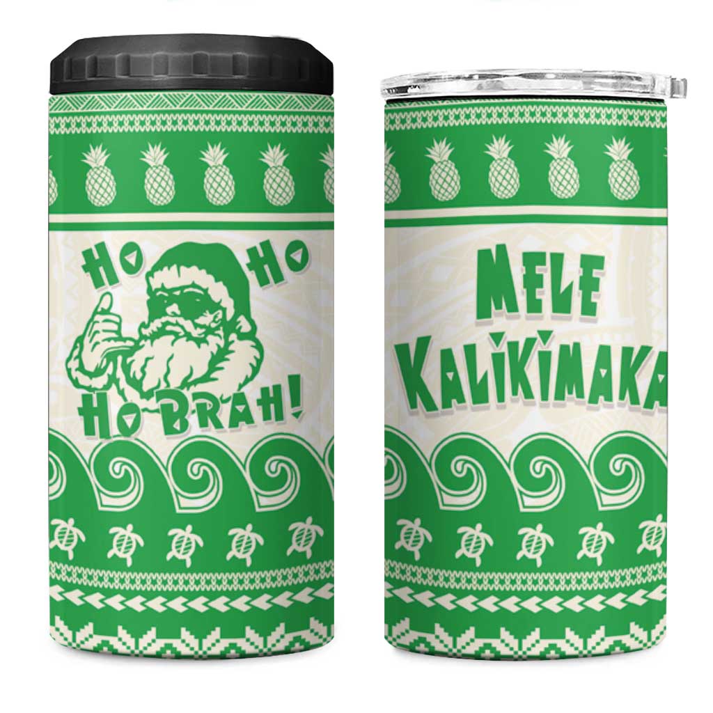 Green Mele Kalikimaka Hawaii 4 in 1 Can Cooler Tumbler Funny Ho Ho Ho Santa Shaka - Polynesian Pride