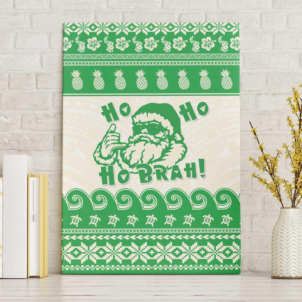 Green Mele Kalikimaka Hawaii Canvas Wall Art Funny Ho Ho Ho Santa Shaka - Polynesian Pride