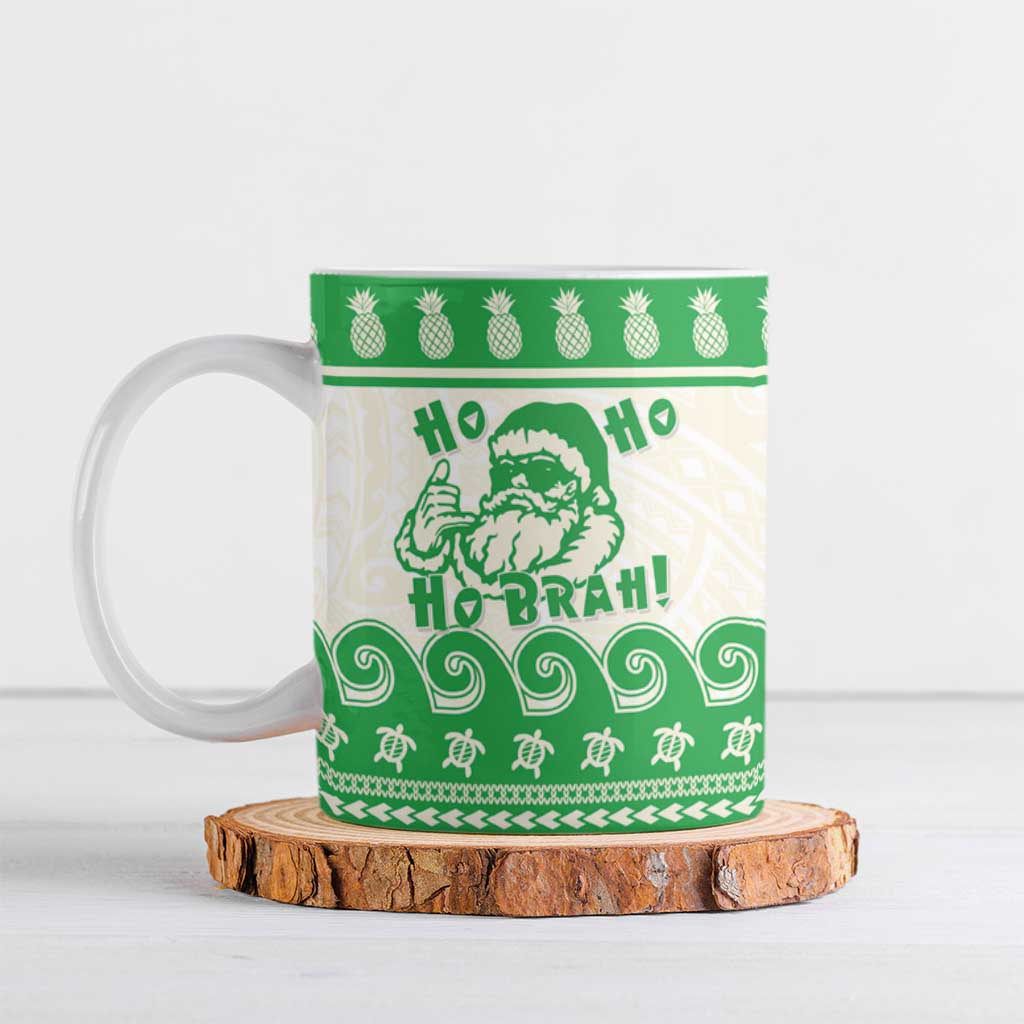 Green Mele Kalikimaka Hawaii Ceramic Mug Funny Ho Ho Ho Santa Shaka - Polynesian Pride
