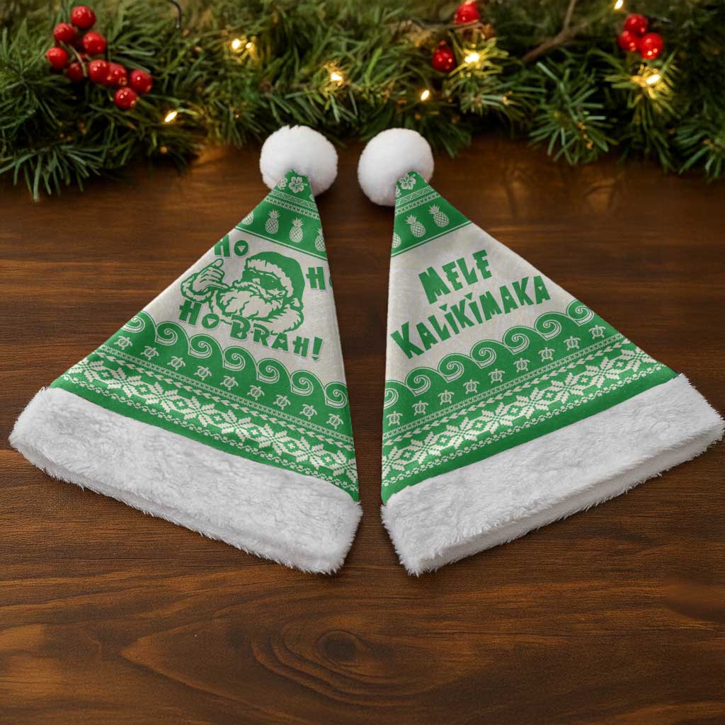 Green Mele Kalikimaka Hawaii Christmas Santa Hat Funny Ho Ho Ho Santa Shaka - Polynesian Pride