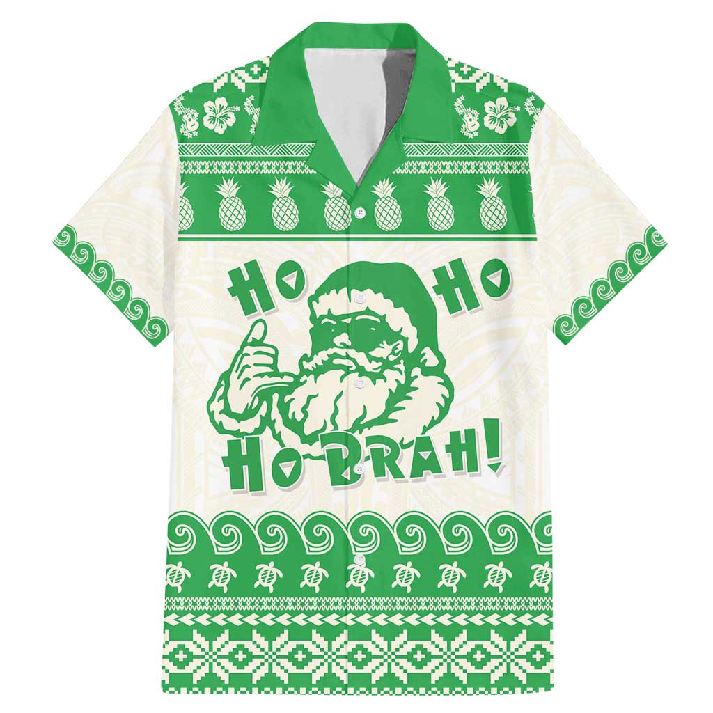 Green Mele Kalikimaka Hawaii Family Matching Mermaid Dress and Hawaiian Shirt Funny Ho Ho Ho Santa Shaka - Polynesian Pride