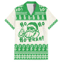 Green Mele Kalikimaka Hawaii Family Matching Off The Shoulder Long Sleeve Dress and Hawaiian Shirt Funny Ho Ho Ho Santa Shaka - Polynesian Pride