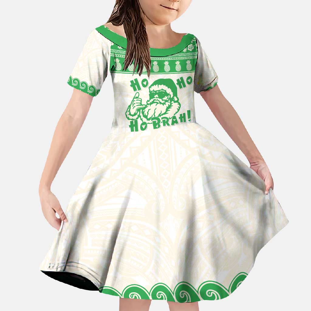 Green Mele Kalikimaka Hawaii Family Matching Off Shoulder Maxi Dress and Hawaiian Shirt Funny Ho Ho Ho Santa Shaka - Polynesian Pride