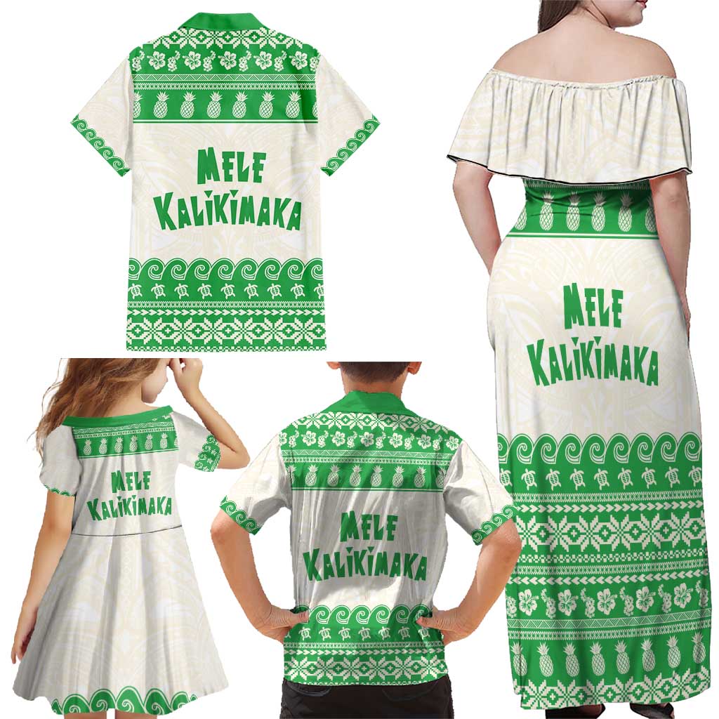 Green Mele Kalikimaka Hawaii Family Matching Off Shoulder Maxi Dress and Hawaiian Shirt Funny Ho Ho Ho Santa Shaka - Polynesian Pride
