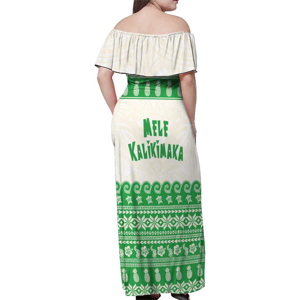 Green Mele Kalikimaka Hawaii Family Matching Off Shoulder Maxi Dress and Hawaiian Shirt Funny Ho Ho Ho Santa Shaka - Polynesian Pride