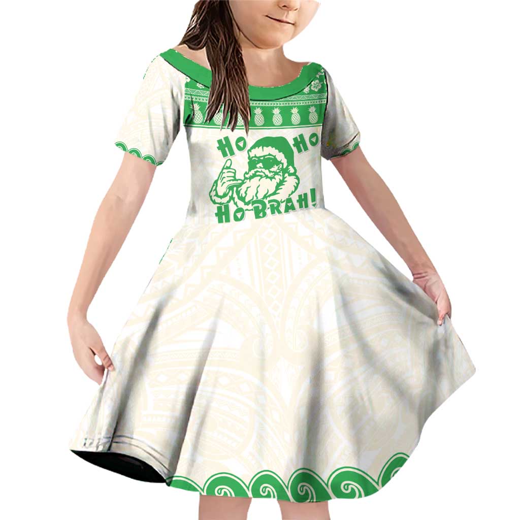 Green Mele Kalikimaka Hawaii Family Matching Off Shoulder Short Dress and Hawaiian Shirt Funny Ho Ho Ho Santa Shaka - Polynesian Pride