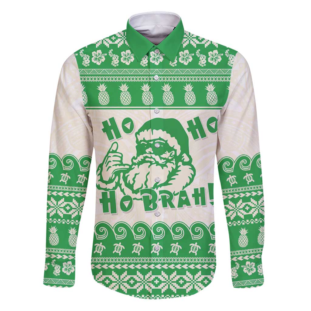 Green Mele Kalikimaka Hawaii Family Matching Puletasi and Hawaiian Shirt Funny Ho Ho Ho Santa Shaka - Polynesian Pride