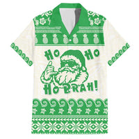 Green Mele Kalikimaka Hawaii Family Matching Short Sleeve Bodycon Dress and Hawaiian Shirt Funny Ho Ho Ho Santa Shaka - Polynesian Pride