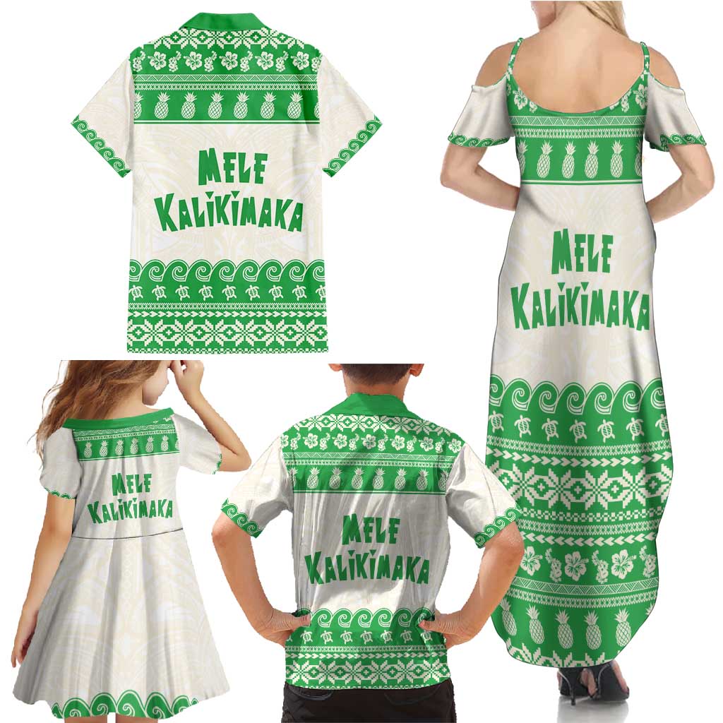 Green Mele Kalikimaka Hawaii Family Matching Summer Maxi Dress and Hawaiian Shirt Funny Ho Ho Ho Santa Shaka - Polynesian Pride