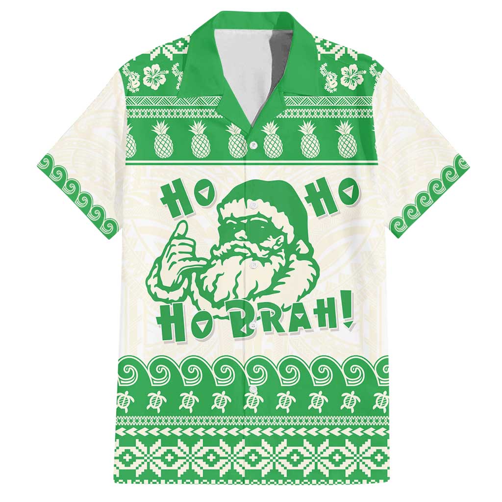 Green Mele Kalikimaka Hawaii Family Matching Summer Maxi Dress and Hawaiian Shirt Funny Ho Ho Ho Santa Shaka - Polynesian Pride