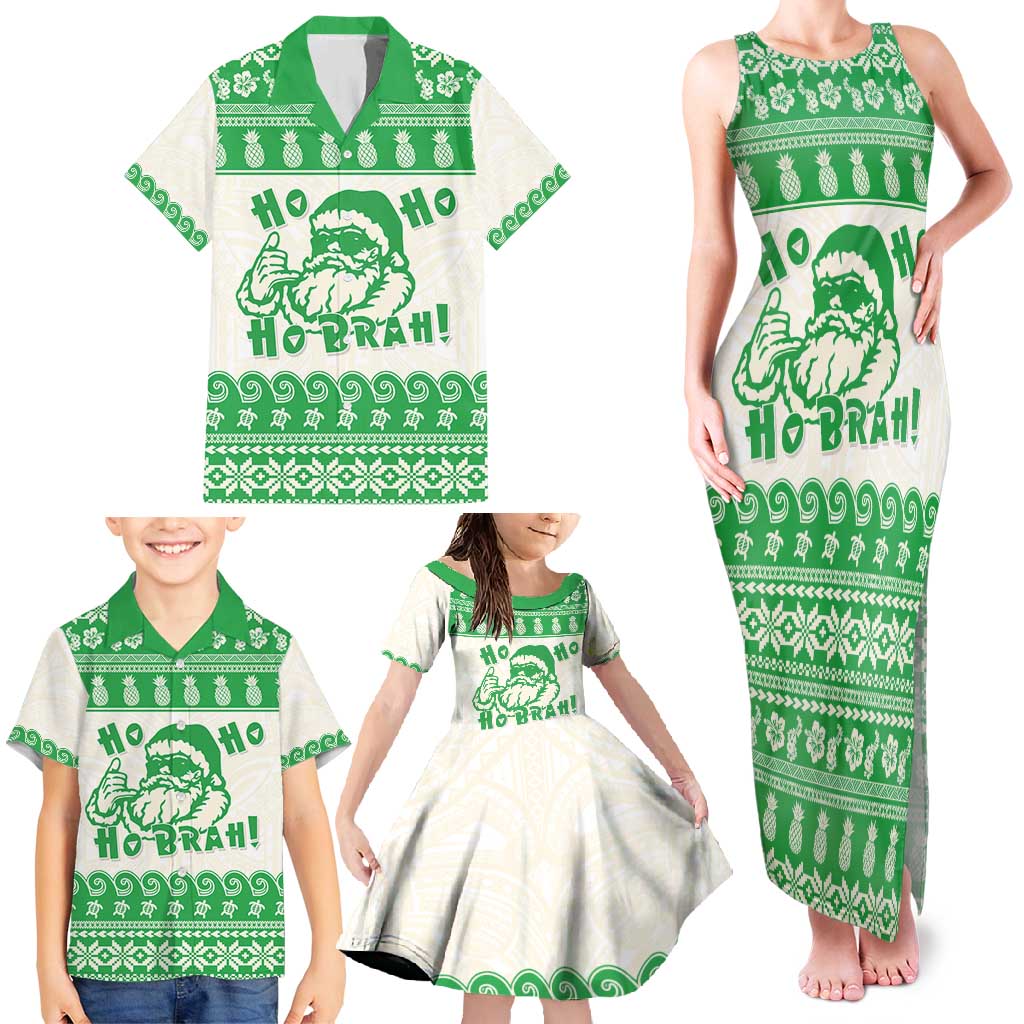 Green Mele Kalikimaka Hawaii Family Matching Tank Maxi Dress and Hawaiian Shirt Funny Ho Ho Ho Santa Shaka - Polynesian Pride