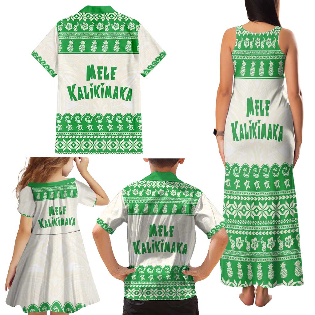 Green Mele Kalikimaka Hawaii Family Matching Tank Maxi Dress and Hawaiian Shirt Funny Ho Ho Ho Santa Shaka - Polynesian Pride