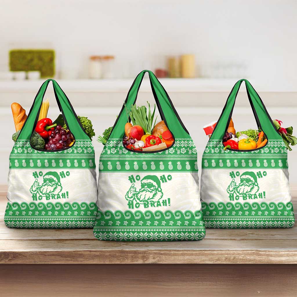 Green Mele Kalikimaka Hawaii Grocery Bag Funny Ho Ho Ho Santa Shaka - Polynesian Pride