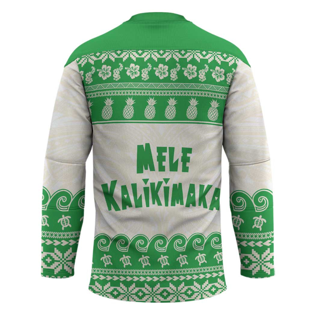 Green Mele Kalikimaka Hawaii Hockey Jersey Funny Ho Ho Ho Santa Shaka - Polynesian Pride
