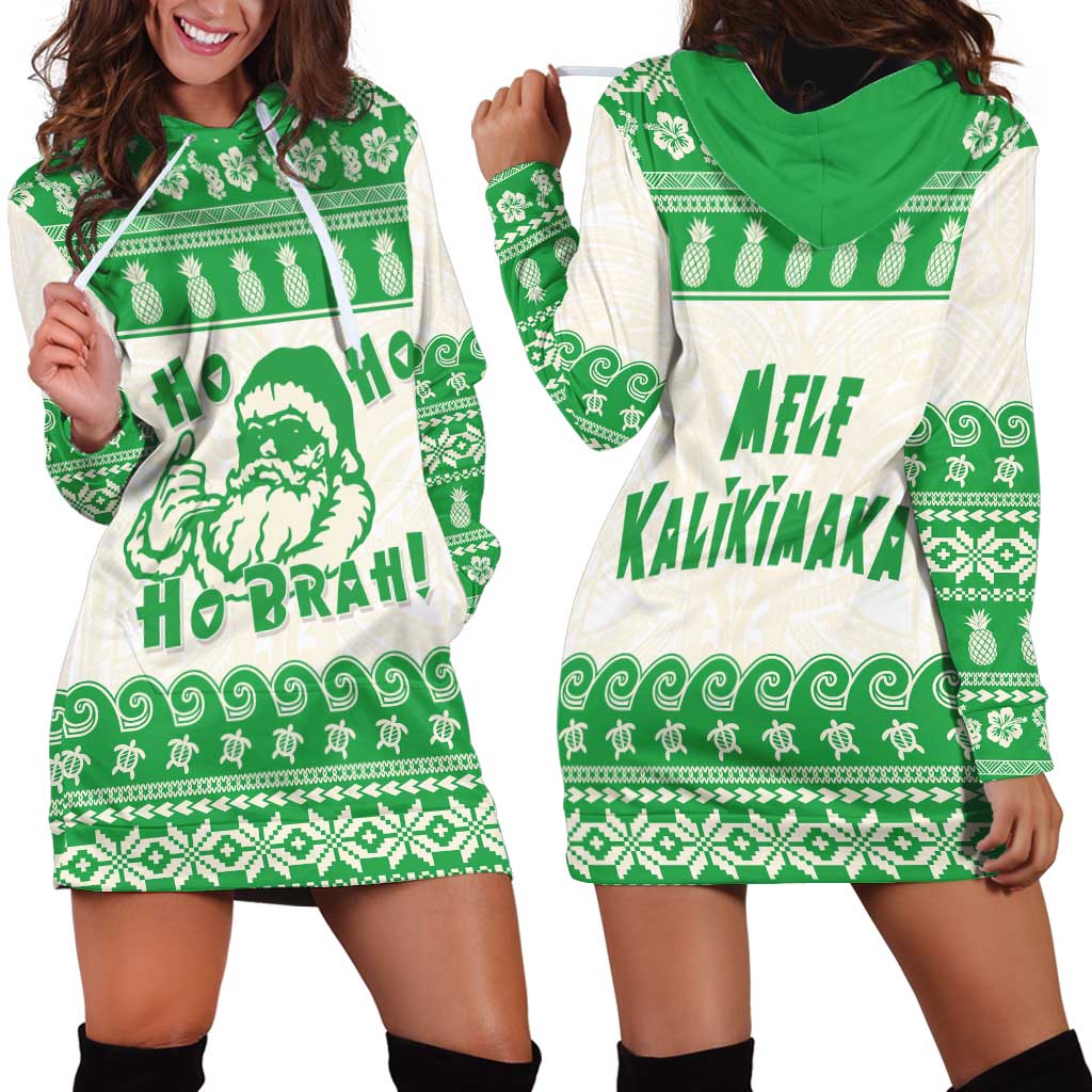 Green Mele Kalikimaka Hawaii Hoodie Dress Funny Ho Ho Ho Santa Shaka - Polynesian Pride