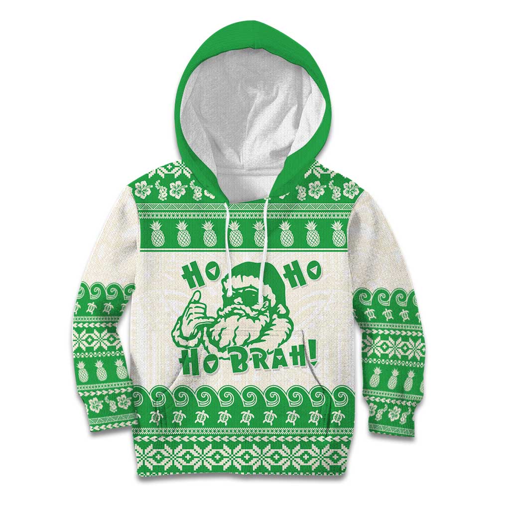 Green Mele Kalikimaka Hawaii Kid Hoodie Funny Ho Ho Ho Santa Shaka - Polynesian Pride
