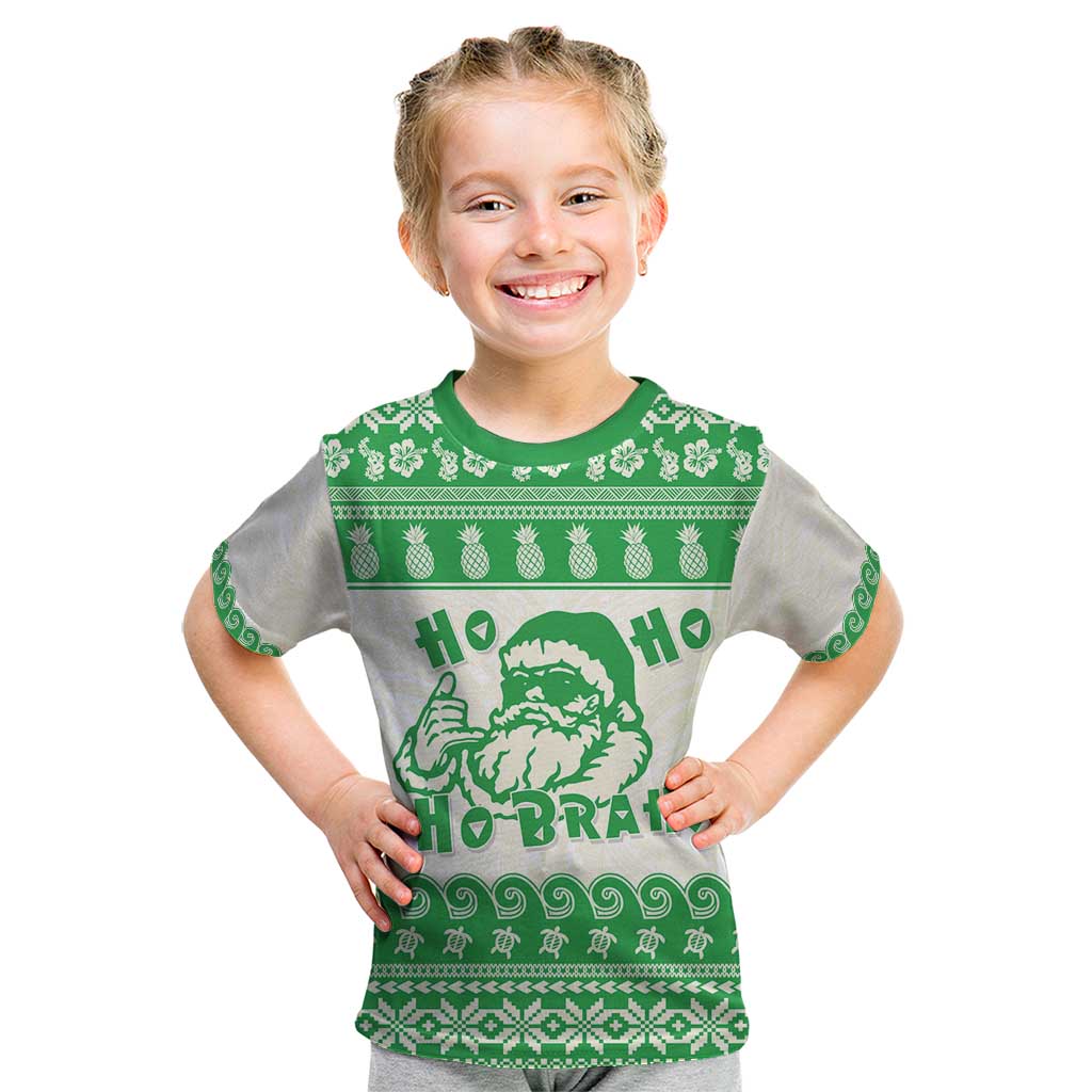Green Mele Kalikimaka Hawaii Kid T Shirt Funny Ho Ho Ho Santa Shaka - Polynesian Pride