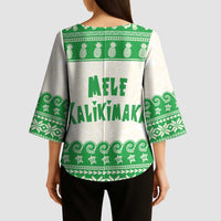 Green Mele Kalikimaka Hawaii Kimono Sleeve Blouse Funny Ho Ho Ho Santa Shaka - Polynesian Pride