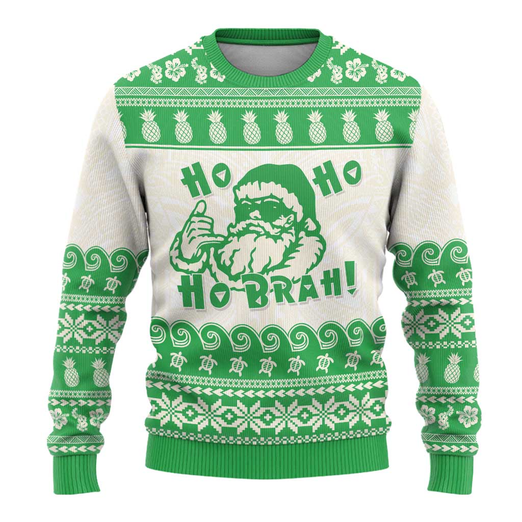 Green Mele Kalikimaka Hawaii Ugly Christmas Sweater Funny Ho Ho Ho Santa Shaka - Polynesian Pride