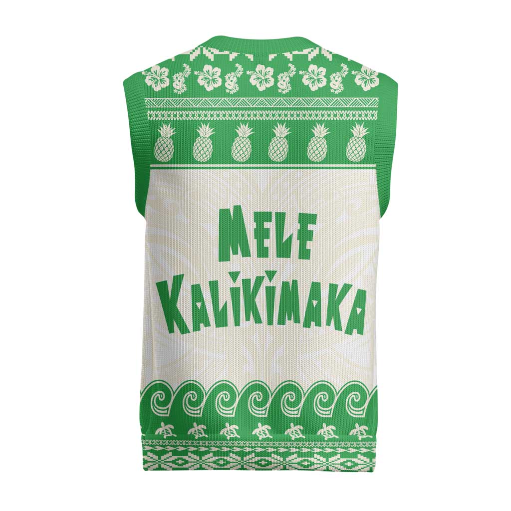 Green Mele Kalikimaka Hawaii Christmas Knitted V-Neck Vest Funny Ho Ho Ho Santa Shaka - Polynesian Pride