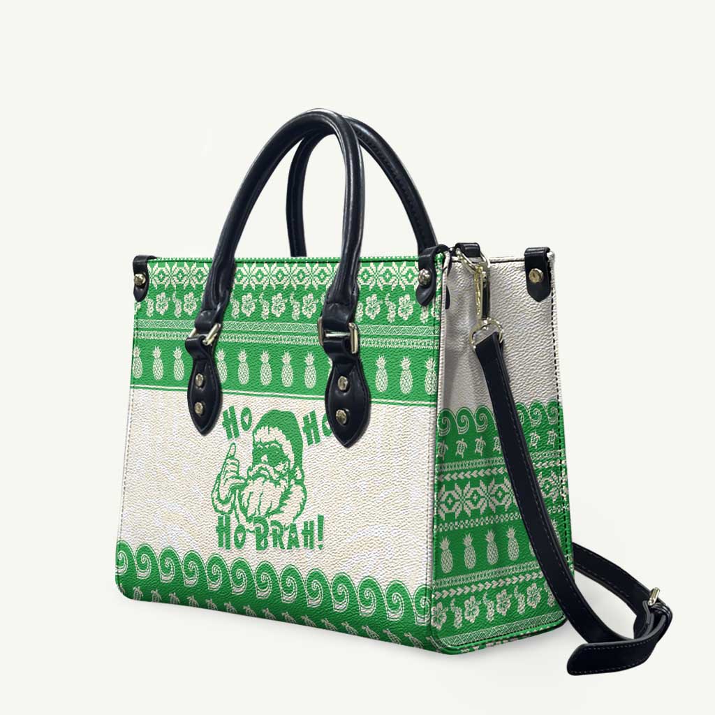 Green Mele Kalikimaka Hawaii Leather Bag Funny Ho Ho Ho Santa Shaka - Polynesian Pride
