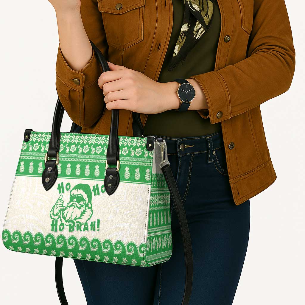 Green Mele Kalikimaka Hawaii Leather Bag Funny Ho Ho Ho Santa Shaka - Polynesian Pride