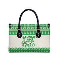 Green Mele Kalikimaka Hawaii Leather Bag Funny Ho Ho Ho Santa Shaka - Polynesian Pride