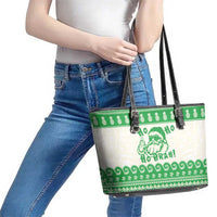 Green Mele Kalikimaka Hawaii Leather Tote Bag Funny Ho Ho Ho Santa Shaka - Polynesian Pride